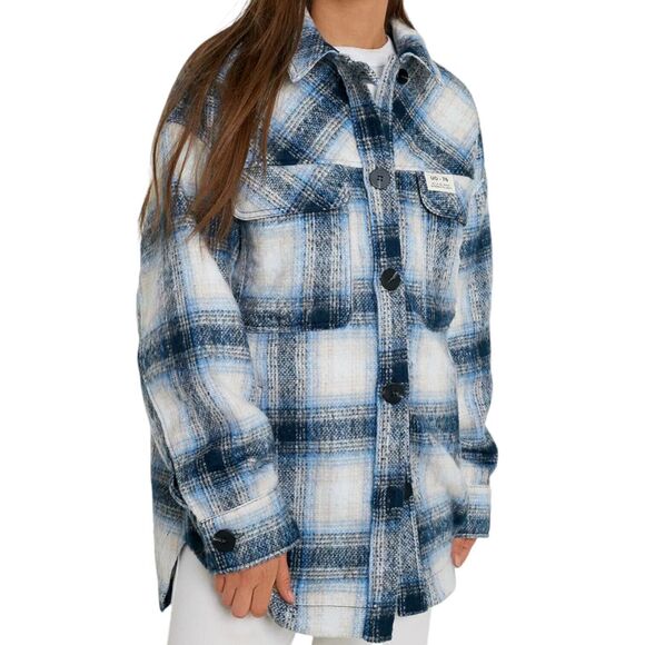 Urban Outfitters Blue White Plaid Shacket Boxy Oversized Wool Jacket Sz Small - Picture 2 of 15